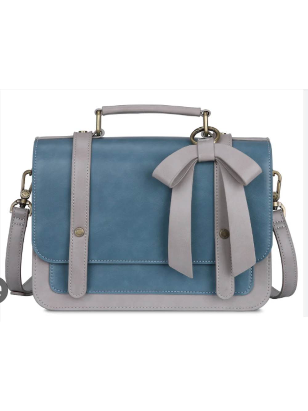 ECOSUSI Blue & Beige Two-Tone Messenger Bag - Detachable Bow - Retro Satchel
